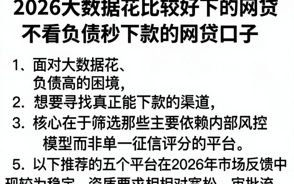 2026大数据花比较好下的网贷，胪列5个不看负债秒下款的网贷口子