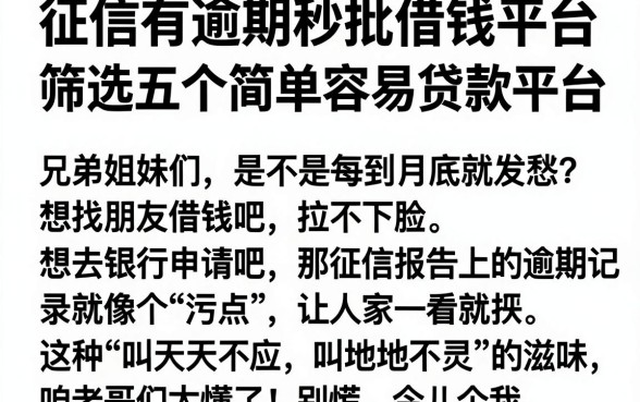 征信有逾期秒批借钱平台,筛选五个简单容易贷款平台