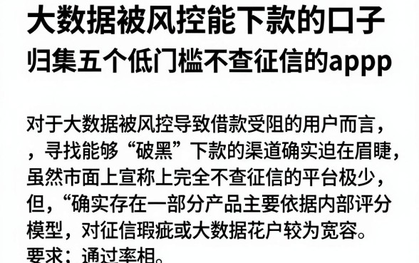 大数据被风控能下款的口子，归集五个低门槛不查征信的app
