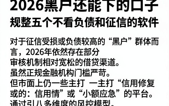 2026黑户还能下的口子，规整五个不看负债和征信的软件