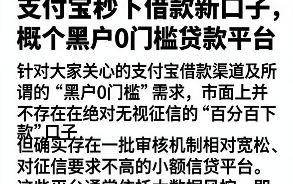 支付宝秒下借款新口子，概括五个黑户0门槛贷款平台