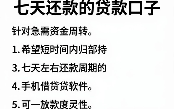 七天还款的贷款口子，枚举5个手机上可以借钱的软件