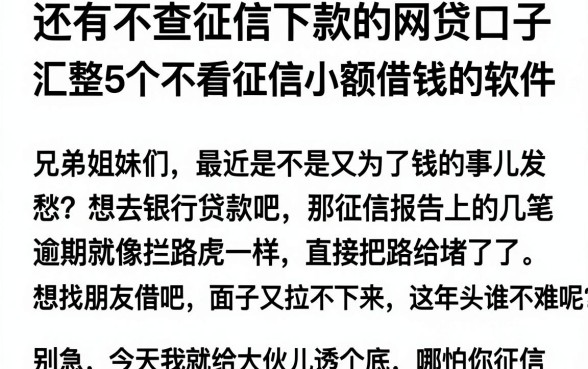 还有不查征信下款的网贷口子,汇整5个不看征信小额借钱的软件