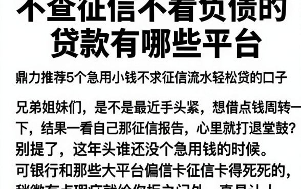 不查征信不看负债的贷款有哪些平台,鼎力推荐5个急用小钱不求征信流水轻松贷的口子