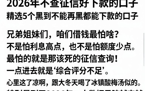 2026年不查征信好下款的口子，精选5个黑到不能再黑都能下款的口子