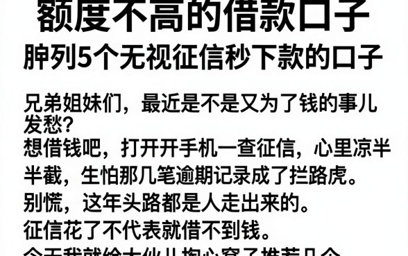 额度不高的借款口子，胪列5个无视征信秒下款的口子