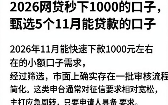 2026网贷秒下1000的口子,甄选5个11月能贷款的口子