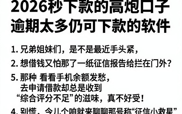 2026秒下款的高炮口子,胪列5个逾期太多仍可下款的软件