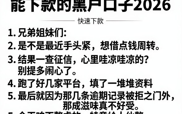 能下款的黑户口子2026，罗列5个快速下款无视征信的平台