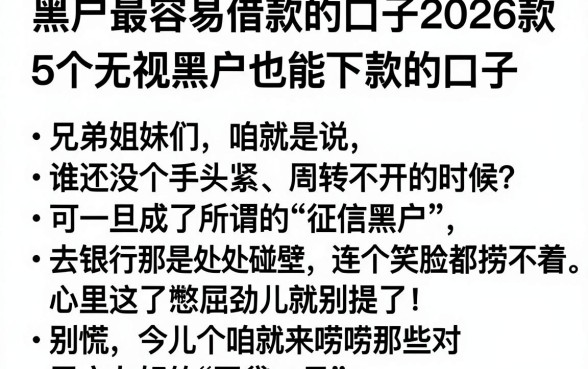 黑户最容易借款的口子2026款，详尽说明5个无视黑户也能下款的口子
