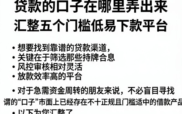 贷款的口子在哪里弄出来,汇整五个门槛低易下款平台