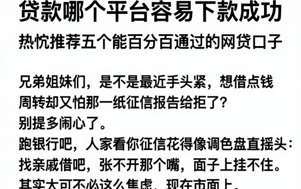 贷款哪个平台容易下款成功，热忱推荐五个能百分百通过的网贷口子