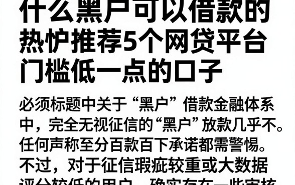什么黑户可以借款的，热忱推荐5个网贷平台门槛低一点的口子