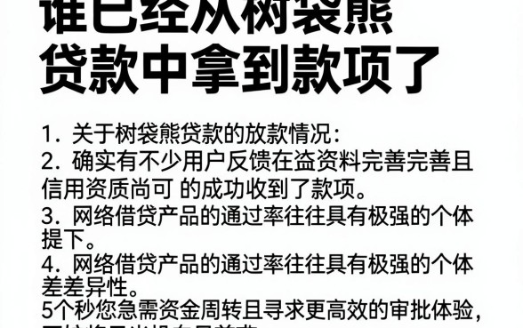 谁已经从树袋熊贷款中拿到款项了，详尽说明5个秒批通过的网贷app