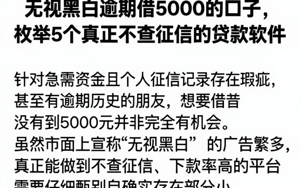 无视黑白逾期借5000的口子,枚举5个真正不查征信的贷款软件