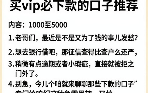 买vip必下款的口子推荐，枚举五个1000至5000的小额贷款app