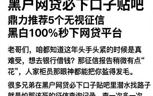 黑户网贷必下口子贴吧,鼎力推荐5个无视征信黑白100%秒下网贷平台
