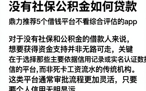 没有社保公积金如何贷款，鼎力推荐5个借钱平台不看综合评估的app