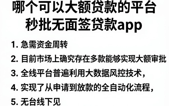 哪个可以大额贷款的平台，胪列5个秒批无面签贷款app
