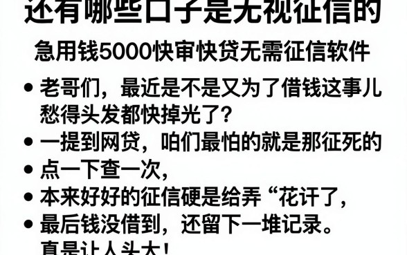 还有哪些口子是无视征信的,条列5个急用钱5000快审快贷无需征信软件