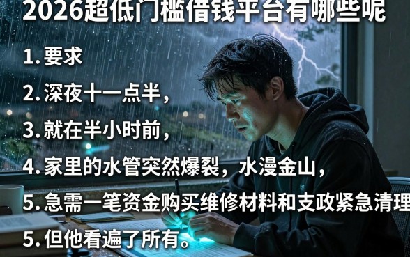 2026超低门槛借钱平台有哪些呢，条列5个新号易贷速审秒下款平台