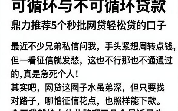 可循环与不可循环贷款,鼎力推荐5个秒批网贷轻松贷的口子