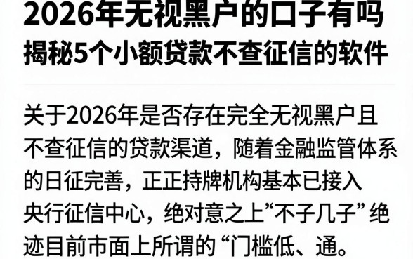 2026年无视黑户的口子有吗，揭秘5个小额贷款不查征信的软件