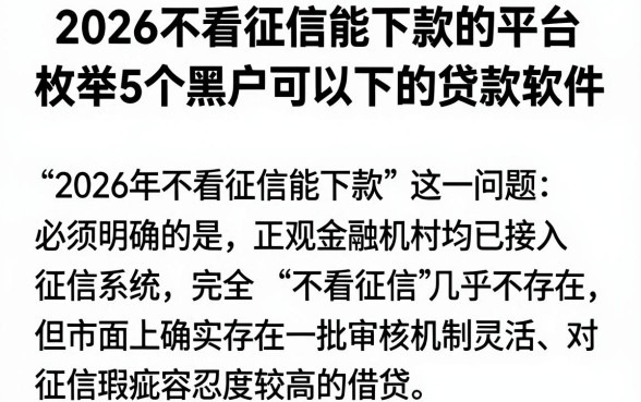 2026不看征信能下款的平台，枚举5个黑户可以下的贷款软件