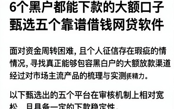 6个黑白户都能下款的大额口子，甄选五个靠谱借钱网贷软件