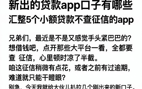 新出的贷款app口子有哪些，汇整5个小额贷款不查征信的app