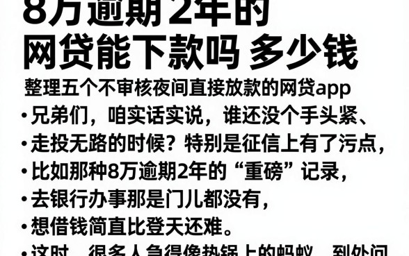 8万逾期2年的网贷能下款吗多少钱,整理五个不审核夜间直接放款的网贷app