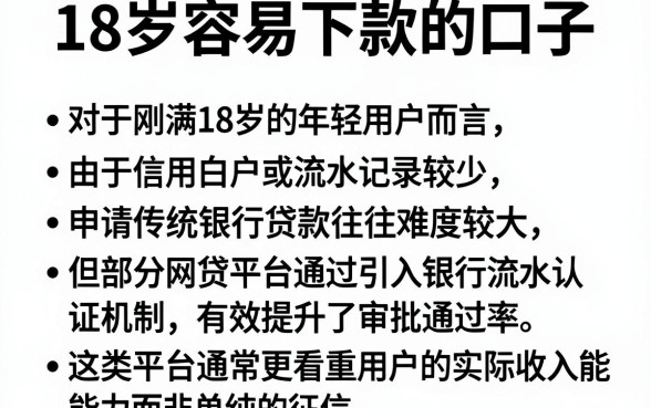 18岁容易下款的口子，条列五个看银行流水的网贷app
