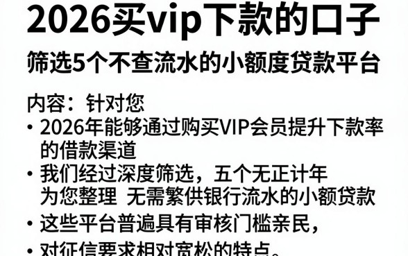 2026买vip下款的口子，筛选5个不查流水的小额度贷款平台