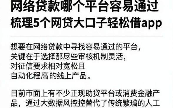 网络贷款哪个平台容易通过，梳理5个网贷大口子轻松借app