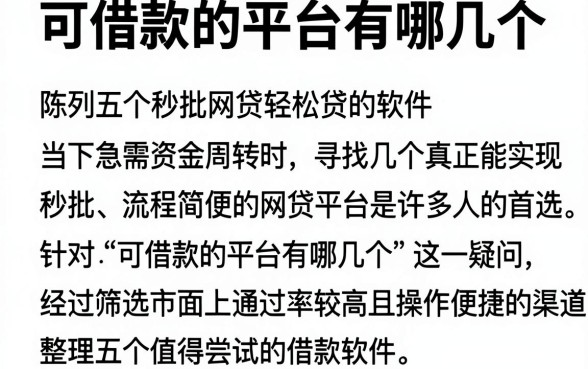 可借款的平台有哪几个，陈列五个秒批网贷轻松贷的软件