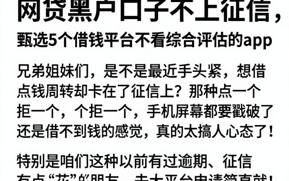 网贷黑户口子不上征信，甄选5个借钱平台不看综合评估的app
