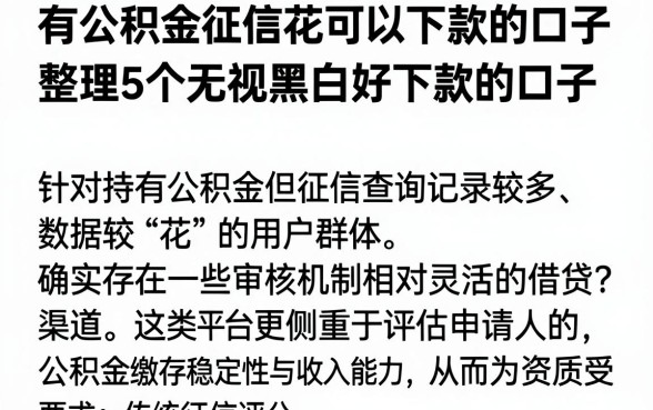 有公积金征信花可以下款的口子，整理5个无视黑白好下款的口子