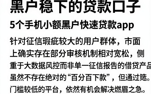 黑户稳下的贷款口子,概览5个手机小额黑户快速贷款app