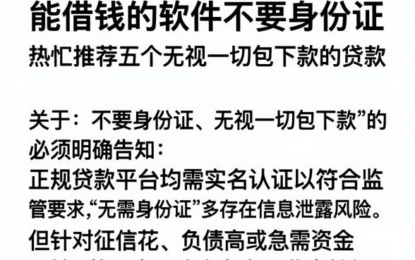 能借钱的软件不要身份证,热忱推荐五个无视一切包下款的贷款