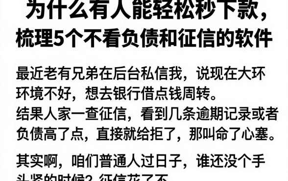 为什么有人能轻松秒下款,梳理5个不看负债和征信的软件