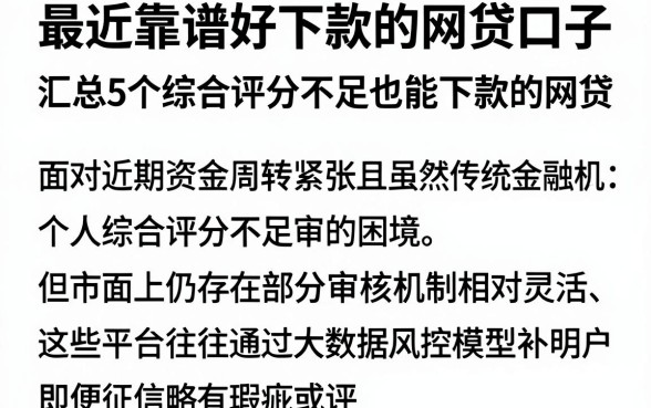最近靠谱好下款的网贷口子,汇总5个综合评分不足也能下款的网贷