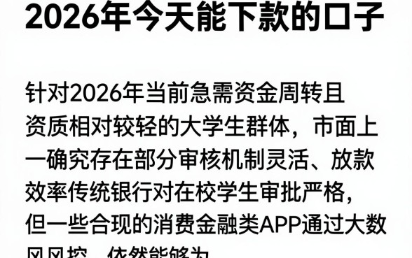 2026年今天能下款的口子，筛选五个大学生可以使用的app