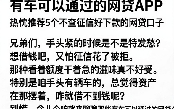 有车可以通过的网贷APP，热忱推荐5个不查征信好下款的网贷口子