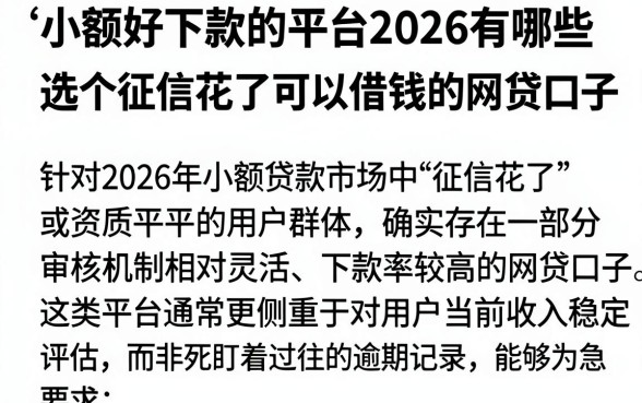 小额好下款的平台2026有哪些，筛选五个征信花了可以借钱的网贷口子