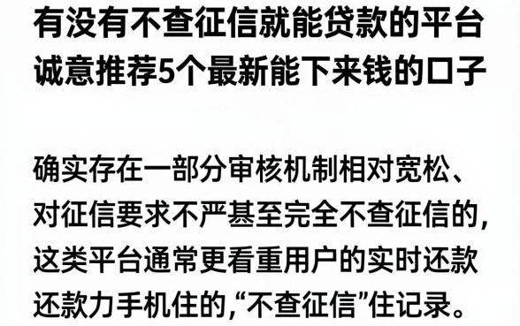 有没有不查征信就能贷款的平台,诚意推荐5个最新能下来钱的口子