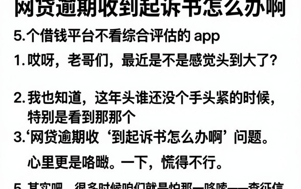 网贷逾期收到起诉书怎么办啊，详细阐述5个借钱平台不看综合评估的app
