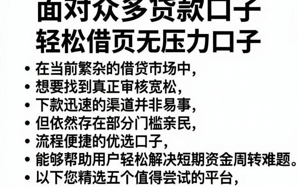 面对众多贷款口子,条列5个轻松借款无压力口子