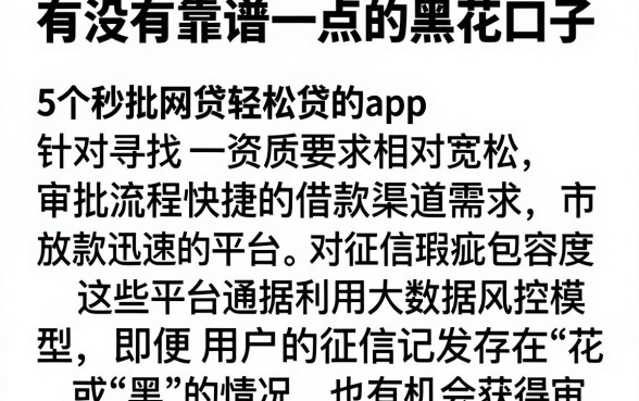 有没有靠谱一点的黑花口子,详细阐述5个秒批网贷轻松贷的app