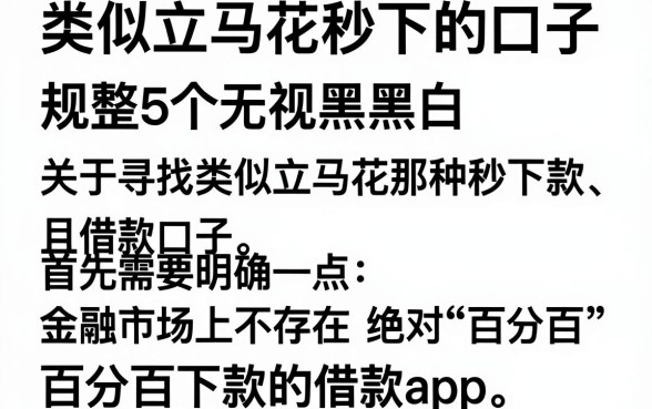 类似立马花秒下的口子，规整5个无视黑白百分百下款的借款app