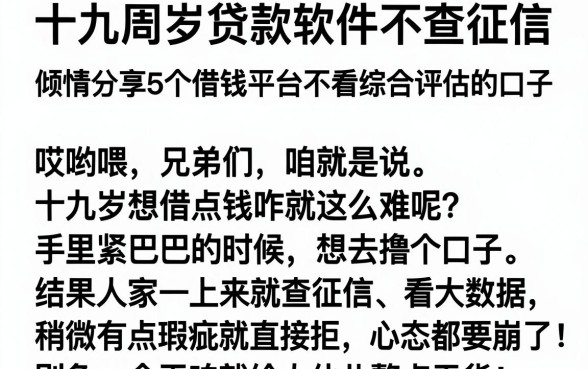 十九周岁贷款软件不查征信，倾情分享5个借钱平台不看综合评估的口子